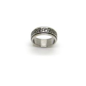 Stainless steel Black Greek key spinning ring